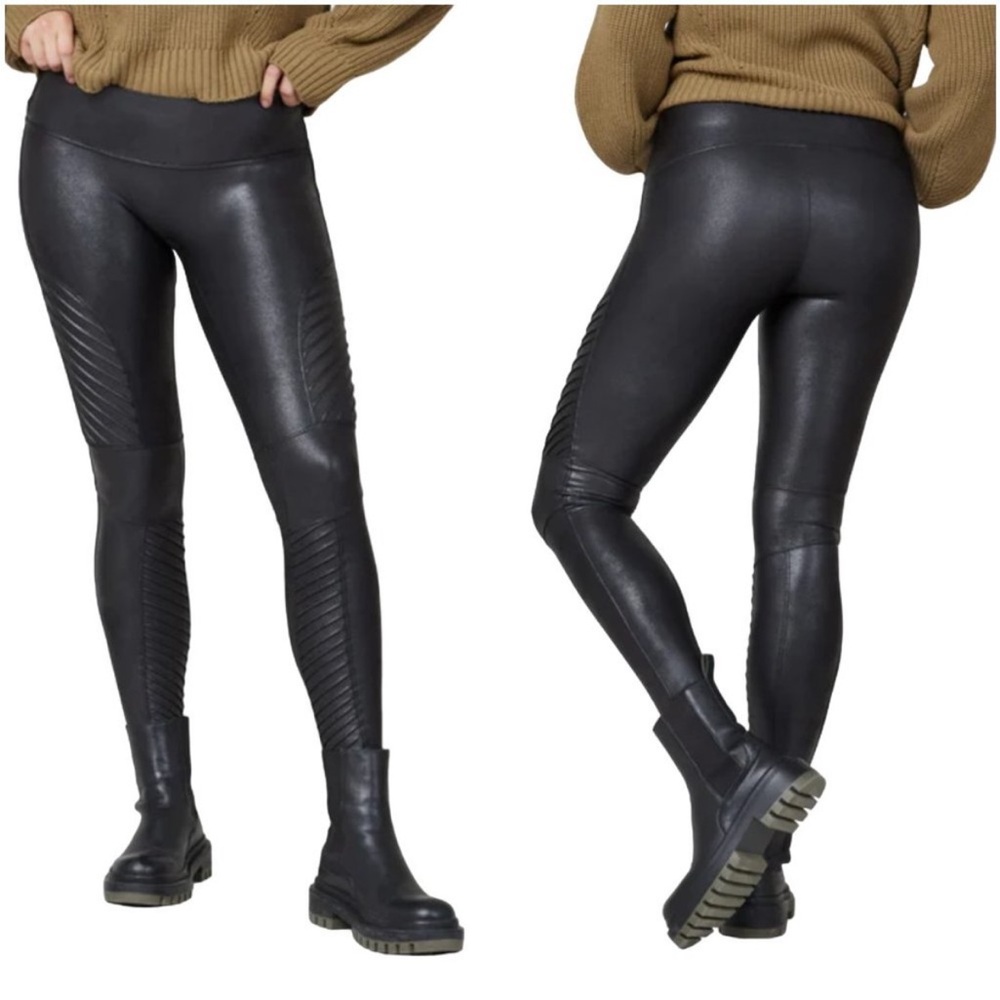 Spanx Faux Leather Moto Leggings EUC - Picture 3 of 16